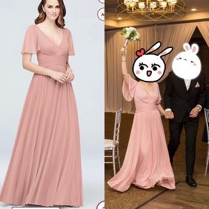 FLUTTER SLEEVE CRISSCROSS MESH BRIDESMAID DRESS